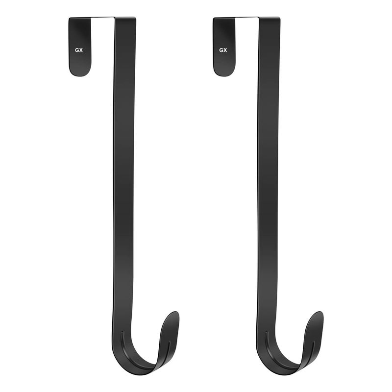 GameXcel 15" Wreath Hanger for Front Door - Large Wreath Metal Hook for Christmas Wreath Over The Door Single Hook, Black - Image 1